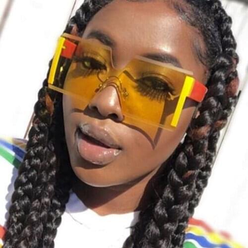 Cutting Rimless Oversized Gradient Square Sunglasses For Women Fashion Gray Pink Elegant Uv400 Sun Glasses Female Yellow Shades