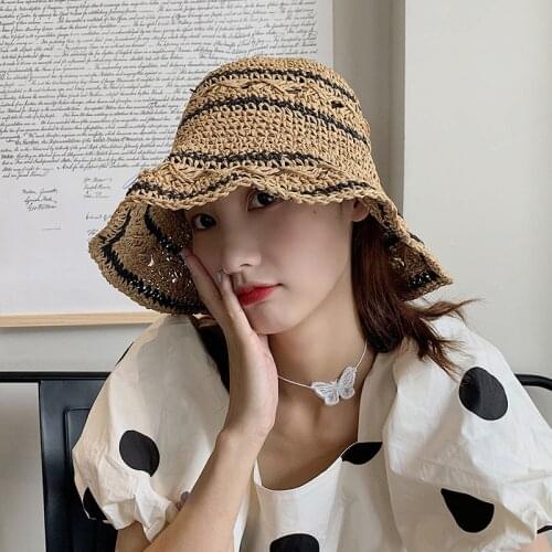 K135 Ladies straw hat Woven Hat Female Wild Summer Sun Visor Straw Hat Folding Sun Protection Big brim PanamaWomen New 2021