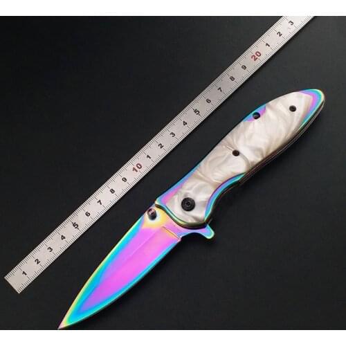DA76 stainless steel Rainbow Titanium tactical folding knife hunting sharp blade resin handle knife survival rescue EDC tool
