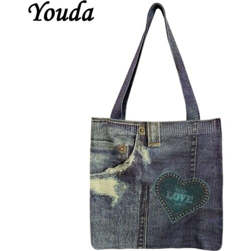 Youda Female Woolen Knitted Shoulder Wrist Bags Vintage Cowboy Printing Chic Big Capacity Tote Handbag Ladies Casual Straps Bag