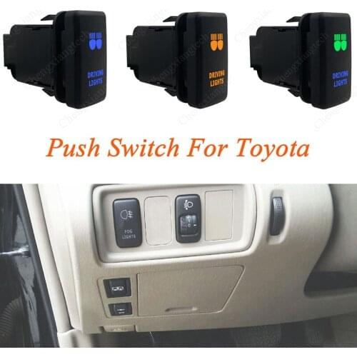 Green & Blue LED Car Push Button Switch Driving Lights For Toyota Prado Landcruiser Hilux FJ Cruiser ON OFF Switch + Wire