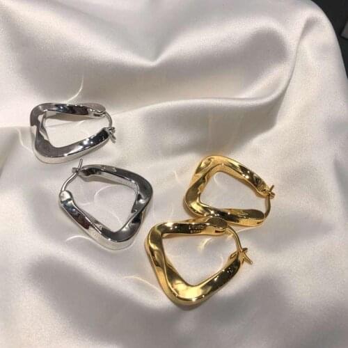 AOMU 2020 New Trendy Geometric Hollow Triangle Twisted Metal Gold Silver Color Drop Earrings for Women Girl Party Jewelry Gifts