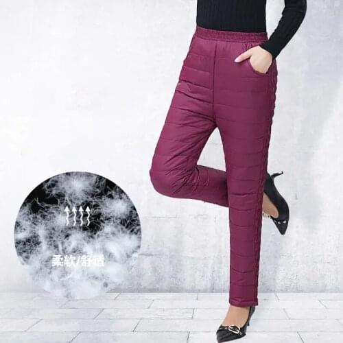 Winter Pants White Duck Down Casual Legging Women New Elastic Waist Thicken Ladies Warm Pants External Wear Trousers Plus Size