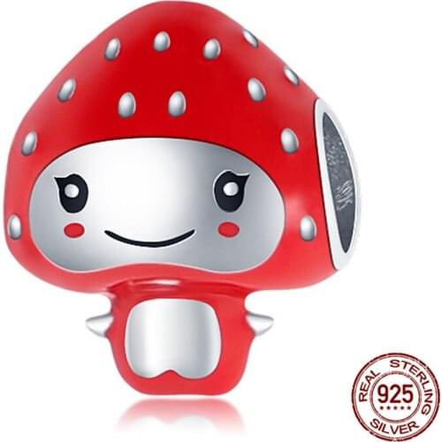 100% 925 Sterling Silver Self Made Strawberry Mushroom Girl Charm Fit Original Pandora Bangles Bracelet for Women Jewelry Gift