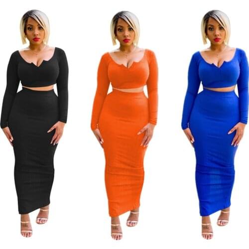 V-neck Long Sleeve Short Top Ankle Skirt Set Casual Streetwear Autumn Clothing for Woman Trendy Two Piece Suit Oversized