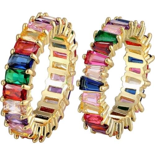 Milangirl Hot Sale Thin Baguette Rainbow CZ Ring For Women Fashion Engagement Wedding Band Top Quality Charm Jewelry