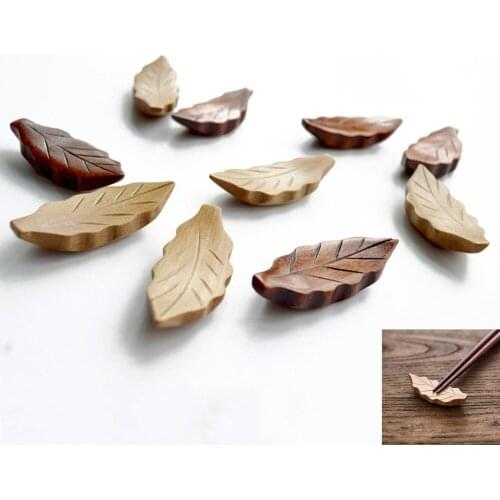 1Pc Wooden Leaf Shape Chopsticks Holder Knife Stand Spoon Rest Fork Rack Dinner Tableware Stand Kitchen Accessories