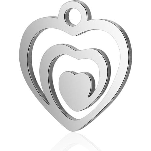 10pcs/lot 13*14mm Stainless Steel Love Heart Pendant Bracelet Charms DIY Jewelry Making Handicraft Accessories Wholesale