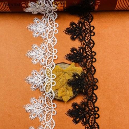 2yard african lace fabric ribbon trim wedding decoration water-soluble solid lace black white spot 5.8CM hollow embroidery gift