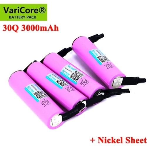 2021 100% New 30Q 18650 3000mAh Rechargeable battery INR1865030q 3.6V discharge 20A Max 35A Power batteries DIY Nickel Sheet