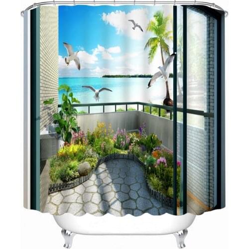 3d Sea View Outside The Window Pattern Shower Curtains Bathroom Curtain Thicken Waterproof Thickened Bath Curtain