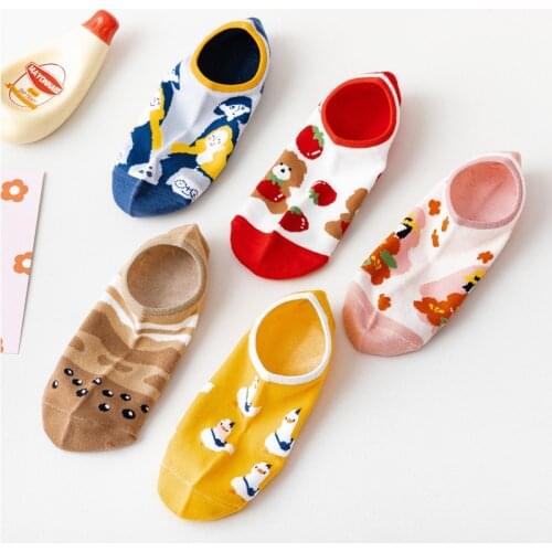 4 Pairs/Lot Summer Women Cute Invisible Short Socks Embroidery Funny Cotton Socks Animal Ankle Socks Fashion Harajuku Happy Girl