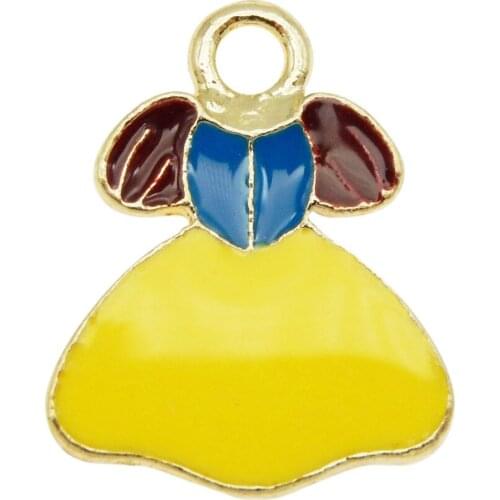 4pcs Cute Enamel Princess Dress Design Charms Alloy Pendant Gold Tone For Bracelet Jewelry Making Accessory 15*12mm