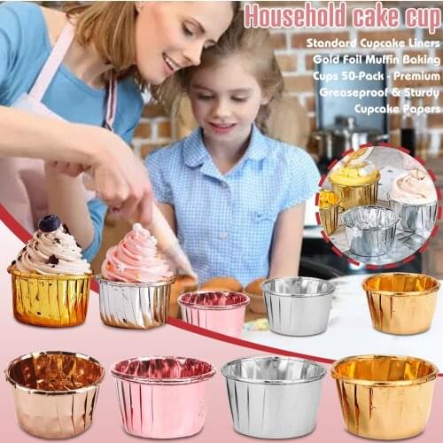 50pcs Cupcake Paper Cup Oilproof Cupcake Liner Baking Cup Tray Case Wedding Party Caissettes Golden Muffin Wrapper Paper #T2P