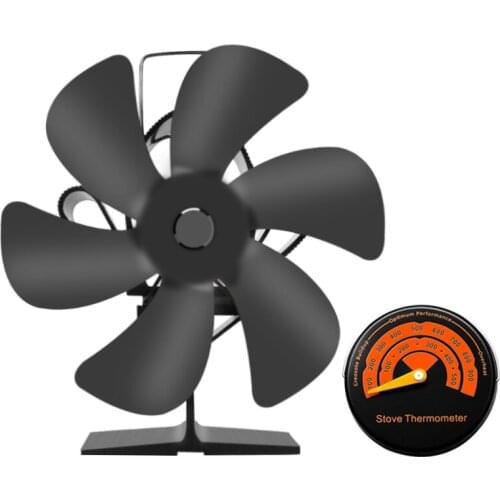 6 Blade Black Fireplace Heat Powered Stove Fan Wood Burner Eco Fan Quiet Fireplace Fan Fuel Saving Efficient Heat Distribution