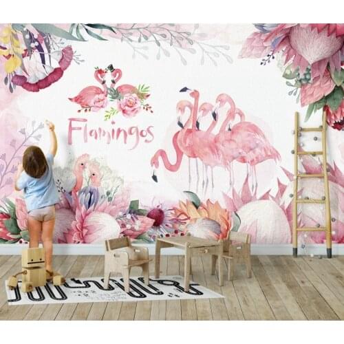 Bacal Custom 3D Mural Wallpaper Tropical Plant Flamingo pink Photo Wall Paper For Kids Girls Room Bedroom Decor Wall Painting