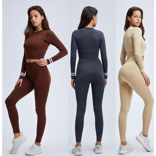Seamless Yoga Set Women Workout Sportswear Solid Gym Clothing Fitness Long Sleeve Crop Top High Waist Leggings Sports Suits