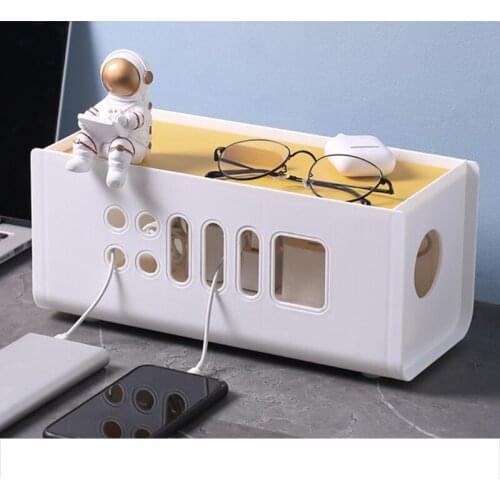 Household Cable Management Storage Box with Lid Hollow Out Plastic Power Socket Strip Cord Organizer Case Bin Charger Wires