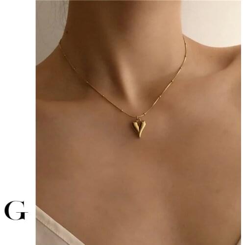 GHIDBK Stainless Steel Beaded Snake Chain Heart Pendant Necklaces Rose Gold Color Charm Choker Necklace Women Jewelry Accessory