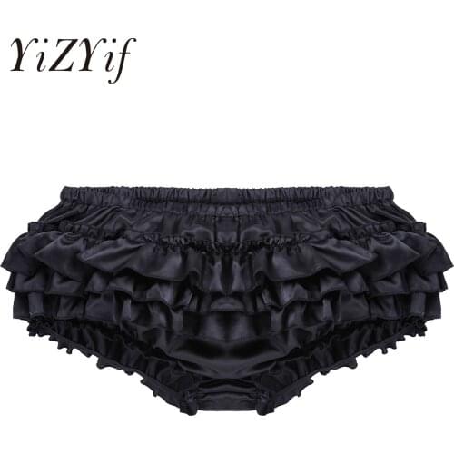 Mens Lingerie Pink Sissy Panties Shiny Satin Ruffled Bloomer Shorts Skirted Gay Underwear Men Sexy Briefs Erotic Underpants