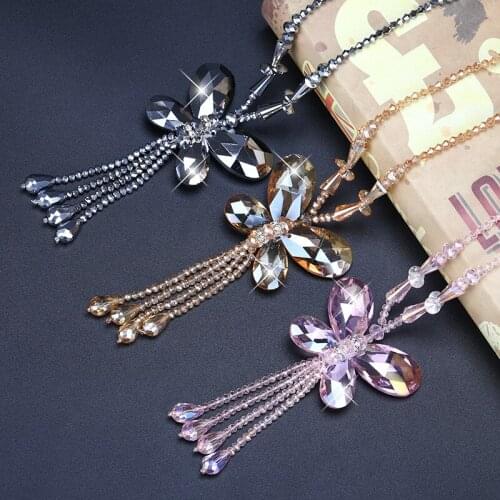European And AmeriCan New Crystal Sweater Chain Creative Butterfly Necklace Female Wild Elegant Long Fringe Necklace