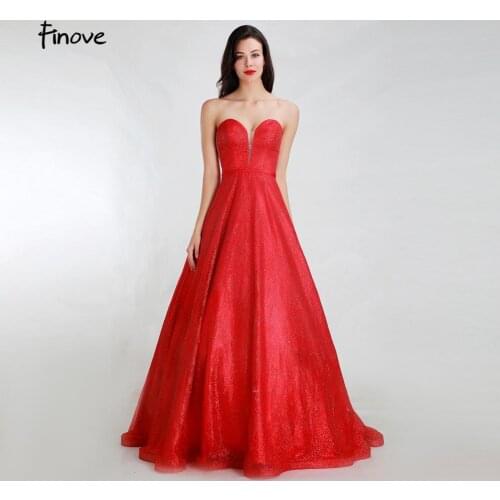 Finove Simple Prom Dresses 2020 New Sparkly Sequined Sexy Sweetheart Sleeveless Lace Up Back Long Floor Length Party Dress Gowns