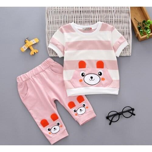 Summer Baby Girl Clothes Cartton Striped Short Sleeved T-shirts + Pants 2PCS Infant Clothing Outfits Kids Bebes Jogging Suits