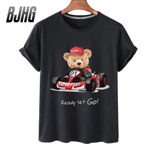 100% Cotton Love Kart Bear Print Short-sleeved T-shirt Female Half-sleeved Summer Casual Oversized T-shirt Ladies Shirt S-4XL