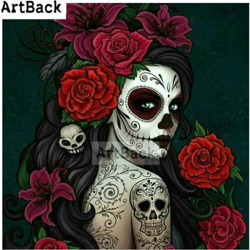 ArtBack diy 5d diamond painting skull rose icon square / round diamond mosaic 3d embroidery living room decoration