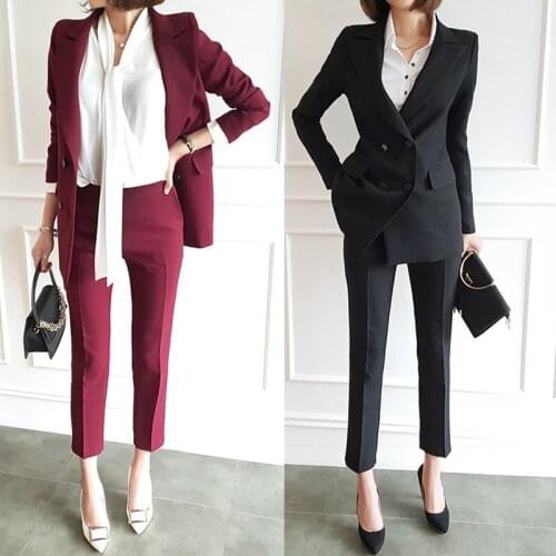 2 piece outfits for women Spring new style temperament Slim business office ladies OL uniform solid color two-piece casual suit