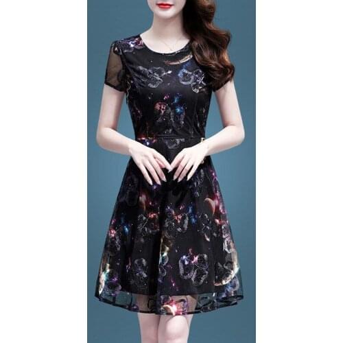 Summer Women Dress Elegant Floral Retro Vintage Vestidos Valentines Day Mesh Slim Mother Party Dress Plus Size S~4XL 1360