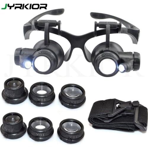 Jyrkior Double Eye Watch Repair Magnifier Loupe Jeweler Magnifying Glasses Tool Set With LED Light 10X 15X 20X 25X