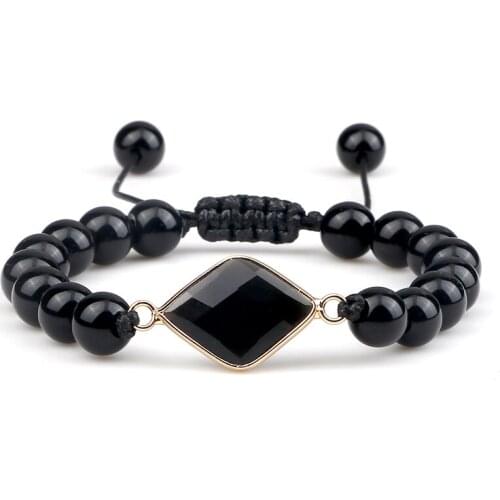 Minimalist Natural Black Light Stone Bracelet Men 8mm Beaded Rhombus Charm Handmade Braided Bracelets&Bangles Women Yoga Jewelry