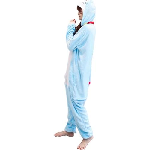 Soft Fabric Flannel Warm Doraemon Nightwear Hooded Onsie Pyjamas Couple Pajamas Women Onesie Sleepwear Kigurumi Clothes