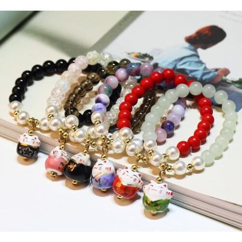New European Fashion Jewelry Garnet Crystal Lucky Cat String bracelet Crystal from Austrian Fit Mona Lisa for Women Party