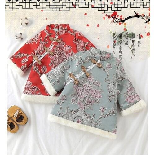 Chinese style New Years clothing baby New Years clothing winter clothes childrens Tang suit plus velvet dress princess dress