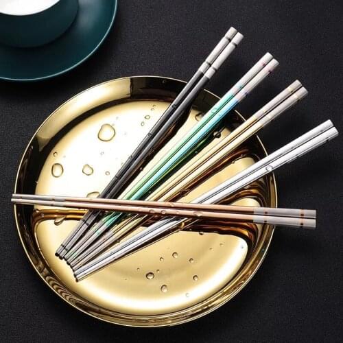 1 Pair Chopsticks 304 Stainless Steel Non-Slip Reusable Luxury Gold Pink Blue Chopstick Tableware High Quality Cooking Tools