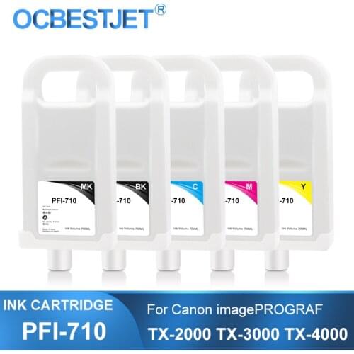 PFI-710 PFI710 PFI 710 Refillable Ink Cartridge With Permanent Chip For Canon TX-2000 TX-3000 TX-4000 Printer 700ML 5Colors/Set