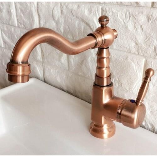 Swivel Spout Water Tap Antique Red Copper Single Handle Single Hole Kitchen Sink & Bathroom Faucet Basin Mixer Tap anf395