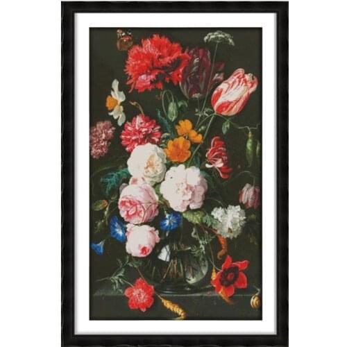 Counted Cross Stitch Kits The Peony Vase Patterns Printed Canvas 11CT 14CT Stamped Cross Stitch Fabric Embroidery Needlework Set