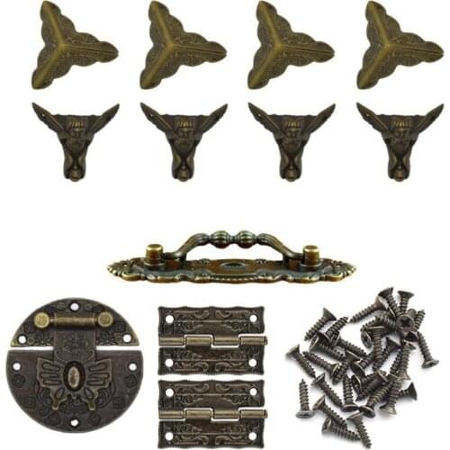Jewelry Box Antique Lock Latch Hasp Hinges Handle Box Corner Protectors Kit for DIY Jewelry Box Bronze, Box not Included