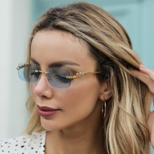 Small Rectangle Sunglasses Women Rimless Square Sun Glasses For Men 2021 Summer Style Female Shades UV400 Eyewear Metal Leopard