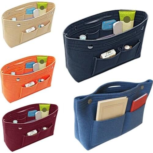 Women Girls Portable Felt Fabric Purse Cosmetic Handbag Organizer Bag Multi Pocket Insert Travel Holder Makeup Storage