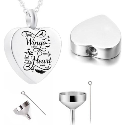 Cremation Jewelry Stainless Steel Urn, Heart-shaped Feather Pendant, To Commemorate The Ashes Of Relatives/pets