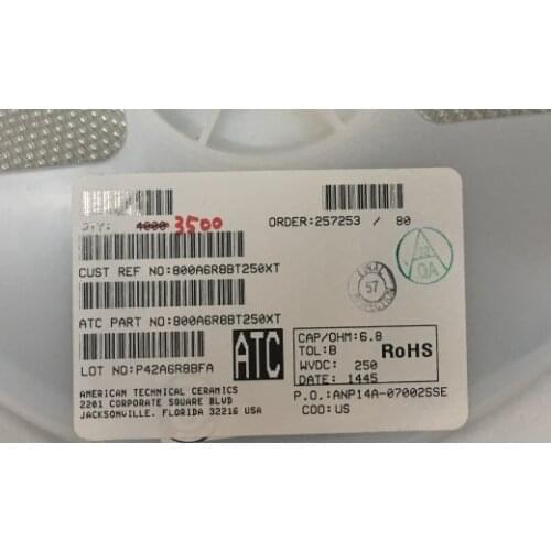800A6R8BT250XT Chip high frequency capacitor ATC O505 0.5x0.5 6.8PF 250V