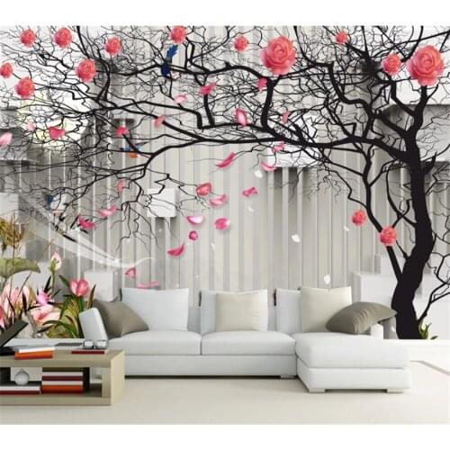 Wellyu Customized wallpaper 3D tree pattern rose flower stereo TV sofa background wall living room background wallpaper