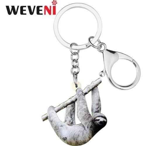 WEVENI Acrylic Unique Funny Australian Sloth Key Chains Key Ring Novelty Fashion Jewelry For Women Girls Gift Travel Souvenir