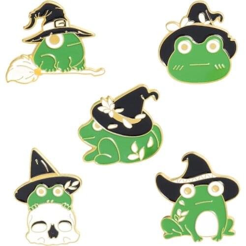 Green Cute Cartoon Frog Hard Enamel Pins Collecting Magic Hat Animal Metal Cartoon Brooch Backpack Bag Hat Collar Lapel Badges