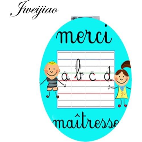 JWEIJIAO French letter word Double Oval Sides Makeup game mirrors Super Cartoon Exercise book Maitresse Mirrors for boys CT290
