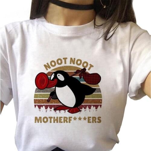 Lady T-shirt fashion Harajuku T shirt Fun Cartoon Penguin graphics Tshirt Casual tshirt Round neck short sleeve Tshirt Female